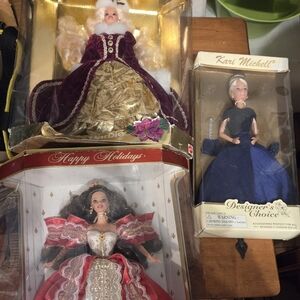 Barbie Holiday Collection with Purple, Gold, and Red Dresses